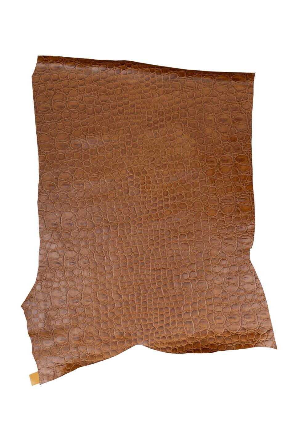 Brown CROCODILE embossed cowhide leather, animal printed GLOSSY calfskin, soft material 0.9 - 1.1 mm B19606-ST La Garzarara