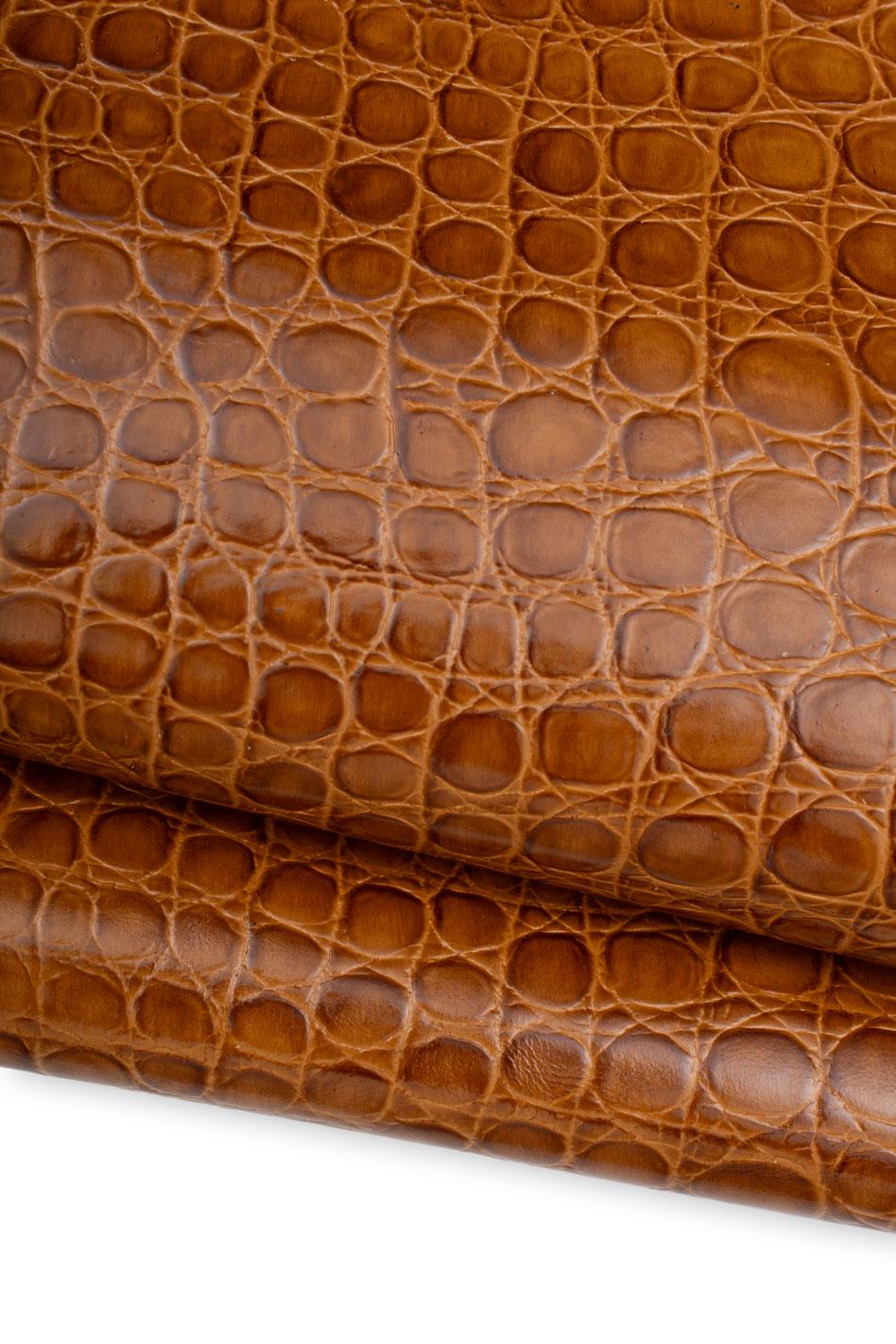 Brown CROCODILE embossed cowhide leather, animal printed GLOSSY calfskin, soft material 0.9 - 1.1 mm B19606-ST La Garzarara