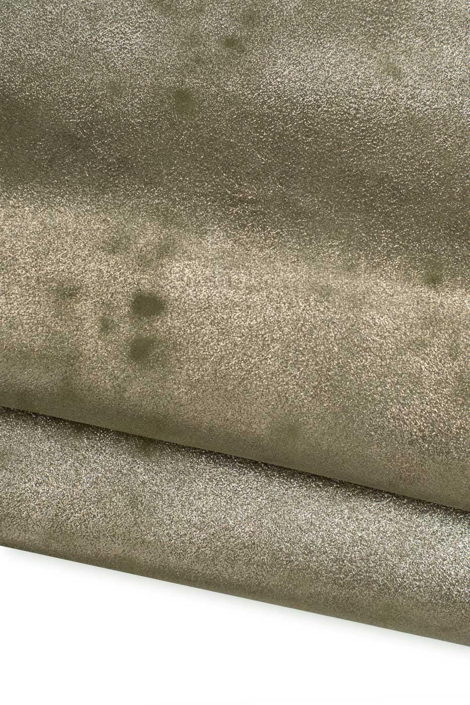 Green METALLIC leather skin, bright sparkle aged SUEDE goatskin, soft hide for hobbyists B19592-MT La Garzarara