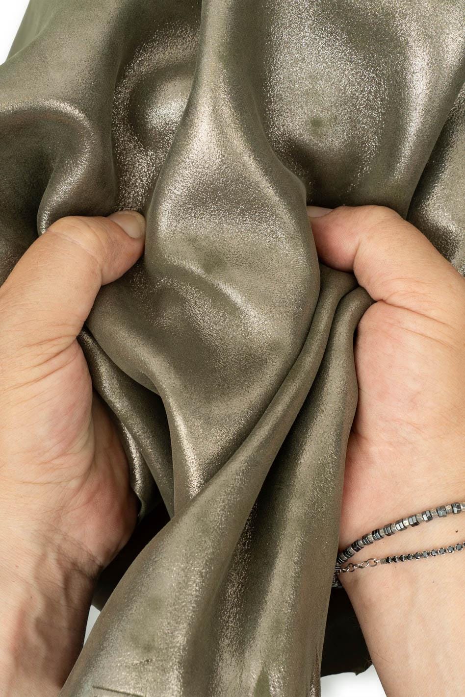 Green METALLIC leather skin, bright sparkle aged SUEDE goatskin, soft hide for hobbyists B19592-MT La Garzarara