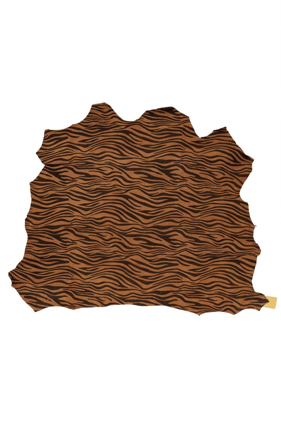 ZEBRA textured leather skin, brown - black ANIMAL printed suede goatskin, soft textured hide for hobbyists B19741-ST La Garzarara