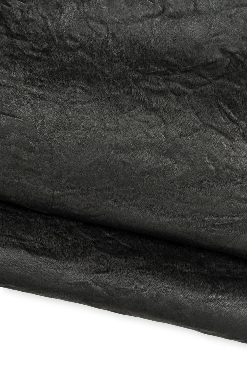Black MATT leather skin, sporty soft WRINKLED goatskin, shrunken material 1.2 - 1.4 mm for crafting creations B19702-TB La Garzarara