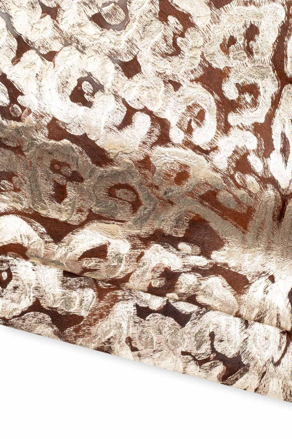 LEOPARD textured hair on leather hide, light gold animal print on brown PONY calfskin, soft hairy cowhide B19694-CV LaGarzarara