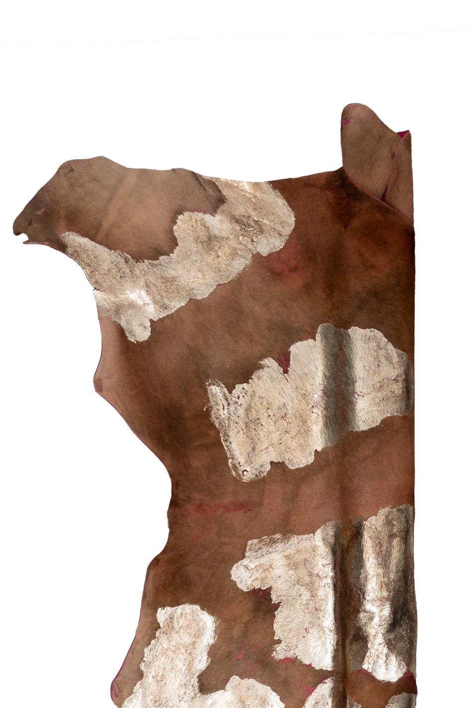 COW textured PONY hair leather, light gold animal print on brown hair on leather calfskin, soft hairy cowhide B19690-CV La Garzarara