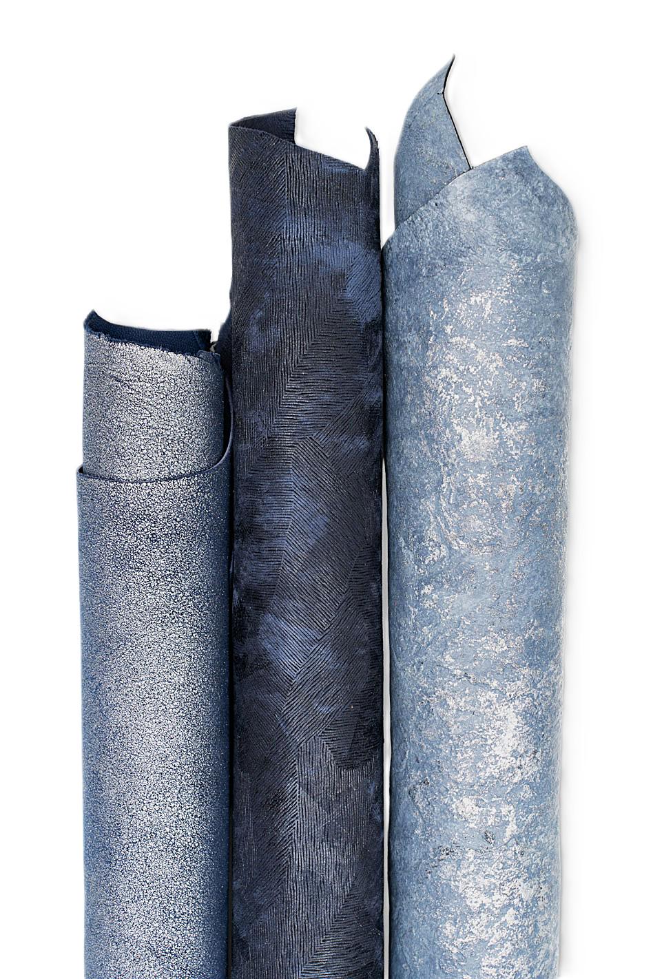 Set of 3 grey - blue leather skins, assortment of METALLIC PRINTED hand painted goatskins as per picture B19541-MT(st) LaGarzarara