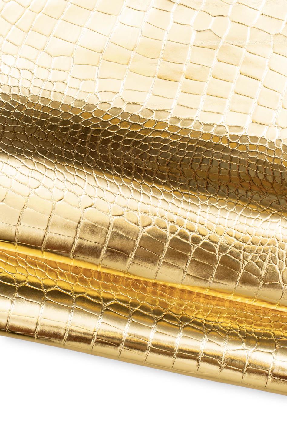 Gold Croc Embossed Leather Hide, Metallic Italian crocodile Leather, Luxury Reptile Leather for Bags & Crafts B19673-MT(st) La Garzarara