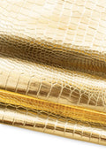 Gold Croc Embossed Leather Hide, Metallic Italian crocodile Leather, Luxury Reptile Leather for Bags & Crafts B19673-MT(st) La Garzarara