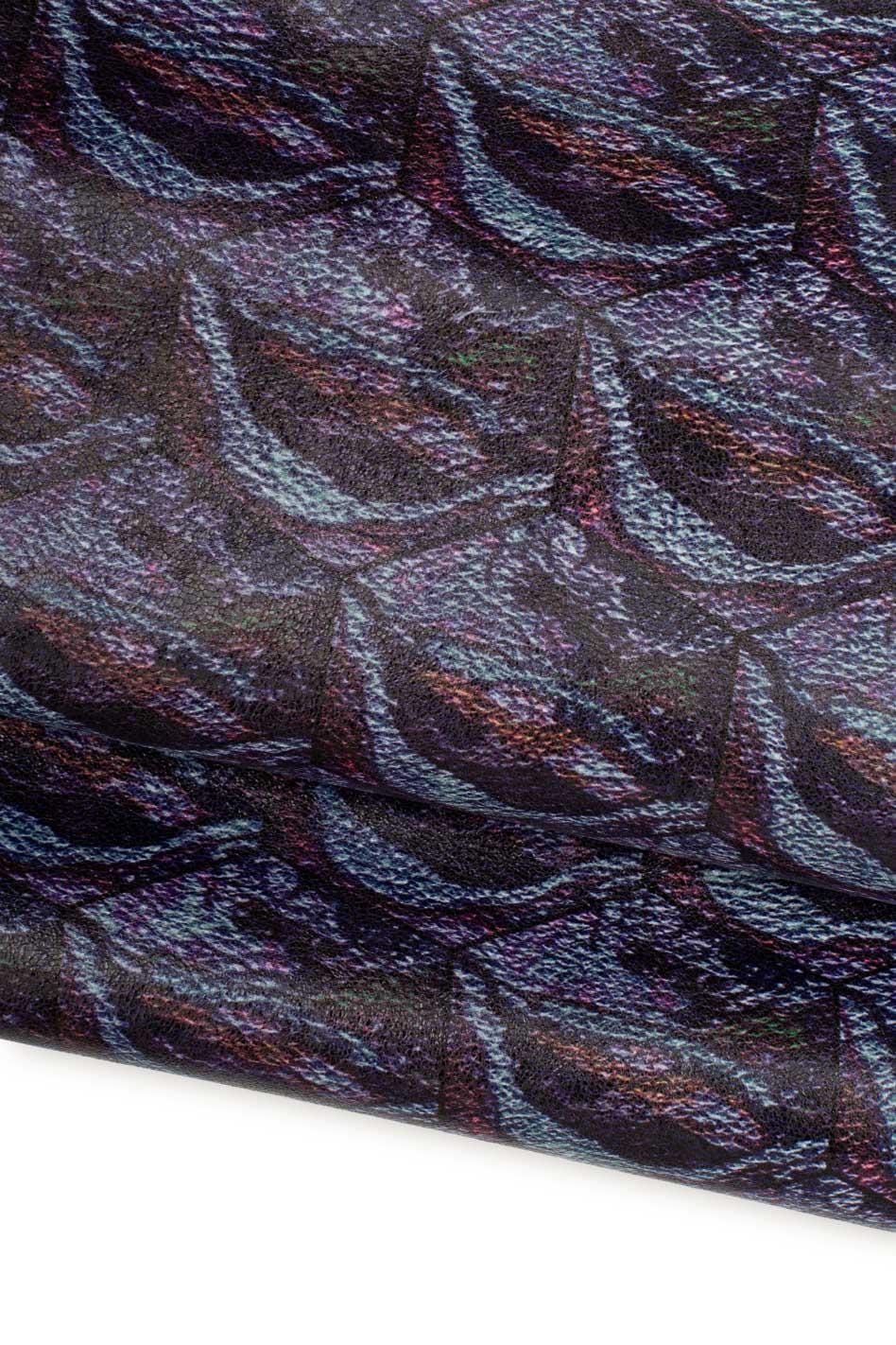 Soft TEXTURED goatskin, purple - blue - black pattern on GLOSSY soft goatskin, ideal for diy projects B19652-ST La Garzarara