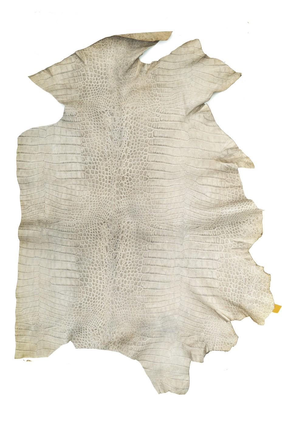 Grey CROCODILE embossed leather hide, SPORTY animal pattern on soft goatskin, alligator printed hide for crafters B19664-ST La Garzarara