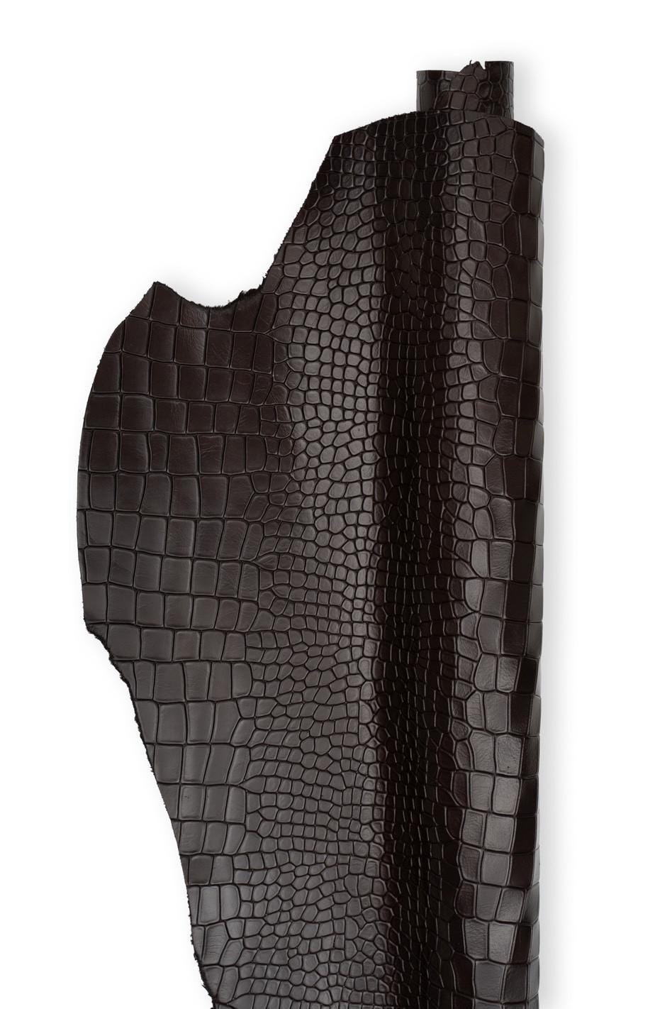 Dark brown CROCODILE embossed leather hide, alligator printed cowhide, soft calfskin for crafting creations B19614-ST La Garzarara