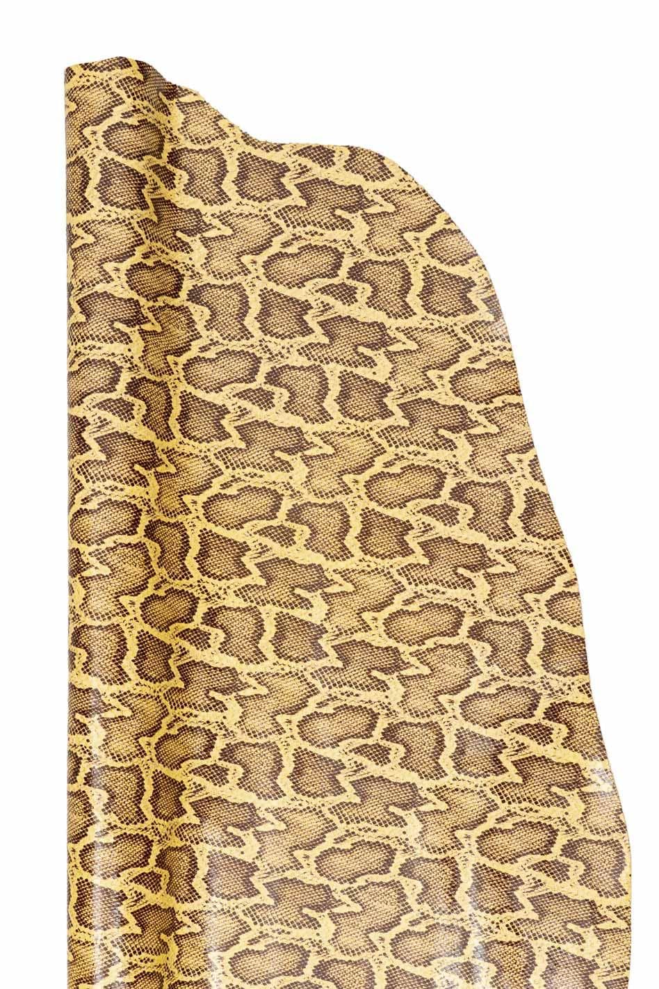 Yellow PYTHON printed leather hide, reptile pattern on LGLOSSY cowhide, animal textured calfskin B19624-ST La Garzarara