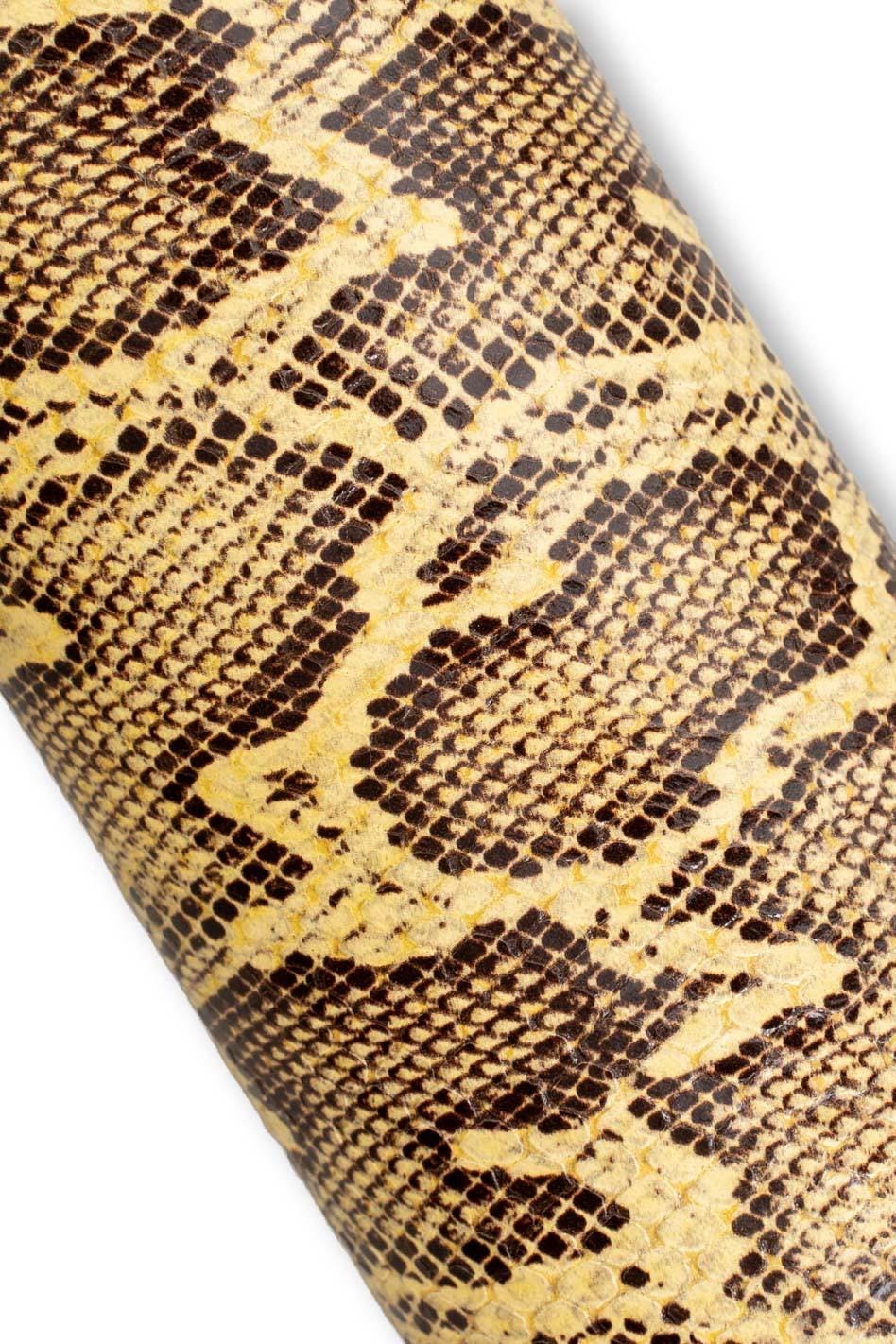 Yellow PYTHON printed leather hide, reptile pattern on LGLOSSY cowhide, animal textured calfskin B19624-ST La Garzarara