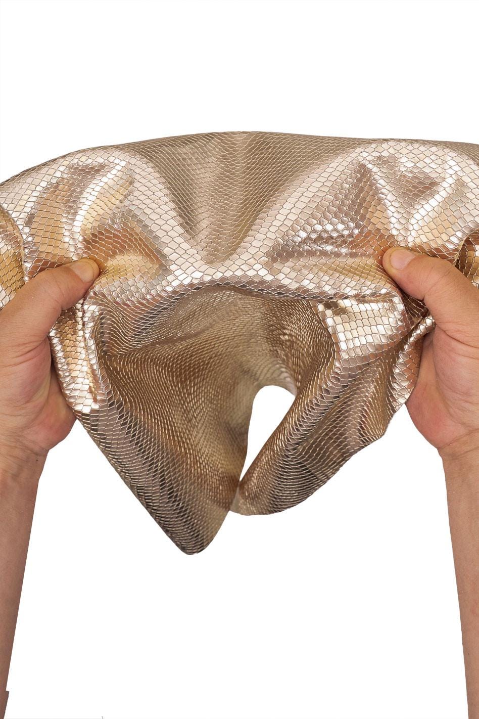 Light gold SNAKE printed leather hide, METALLIC reptile embossed cowhide, glossy soft python calfskin B19670-MT(st) La Garzarara