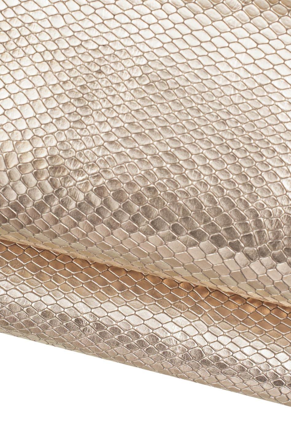 Light gold SNAKE printed leather hide, METALLIC reptile embossed cowhide, glossy soft python calfskin B19670-MT(st) La Garzarara