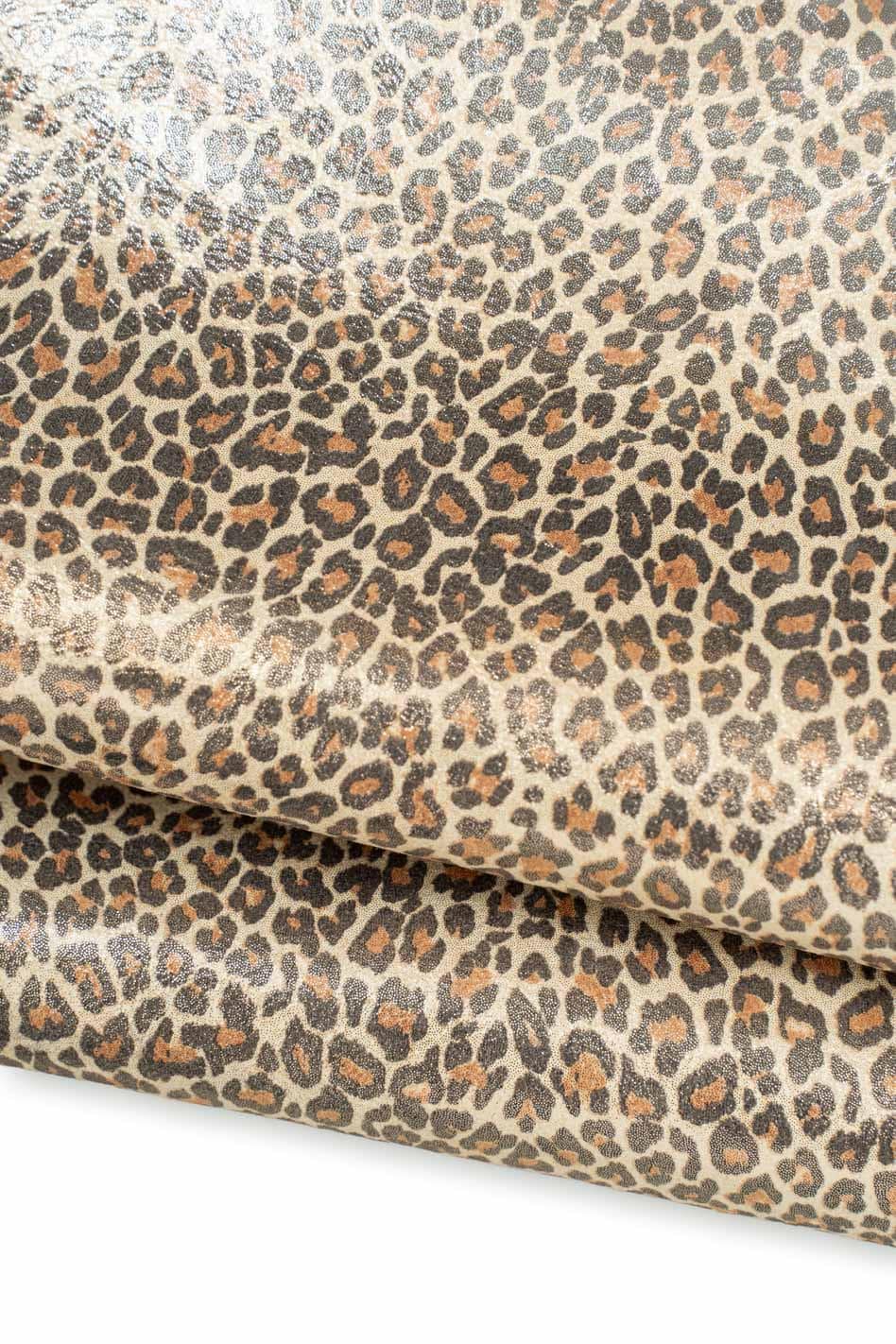 LEOPARD printed suede leather skin, METALLIC cheetah textured goatskin, bright soft hide for hobbyists B19736-MT(st) La Garzarara