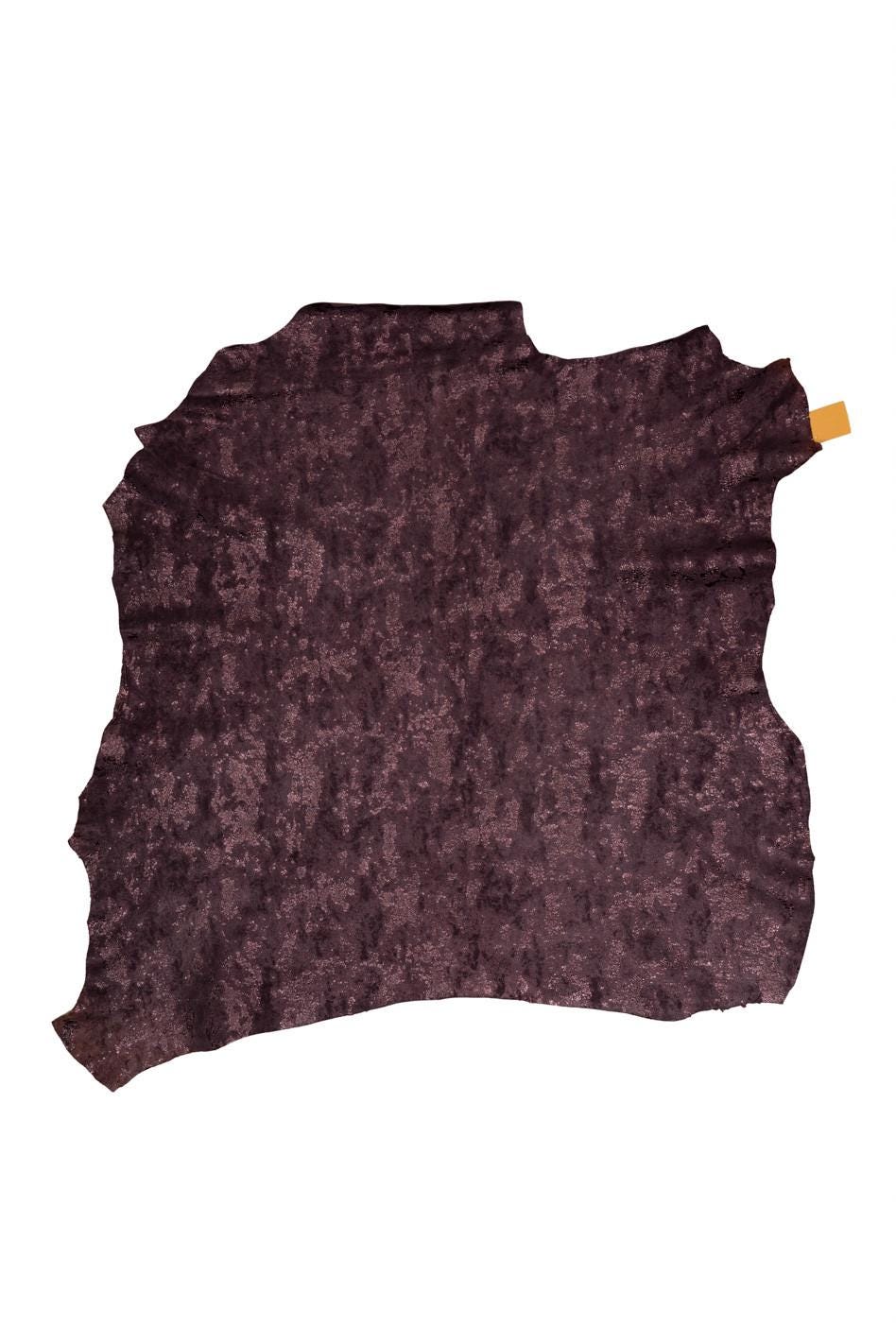 Purplish burgundy METALLIC SUEDE leather skin, bright sparkle spotted goatskin B19739-MT La Garzarara