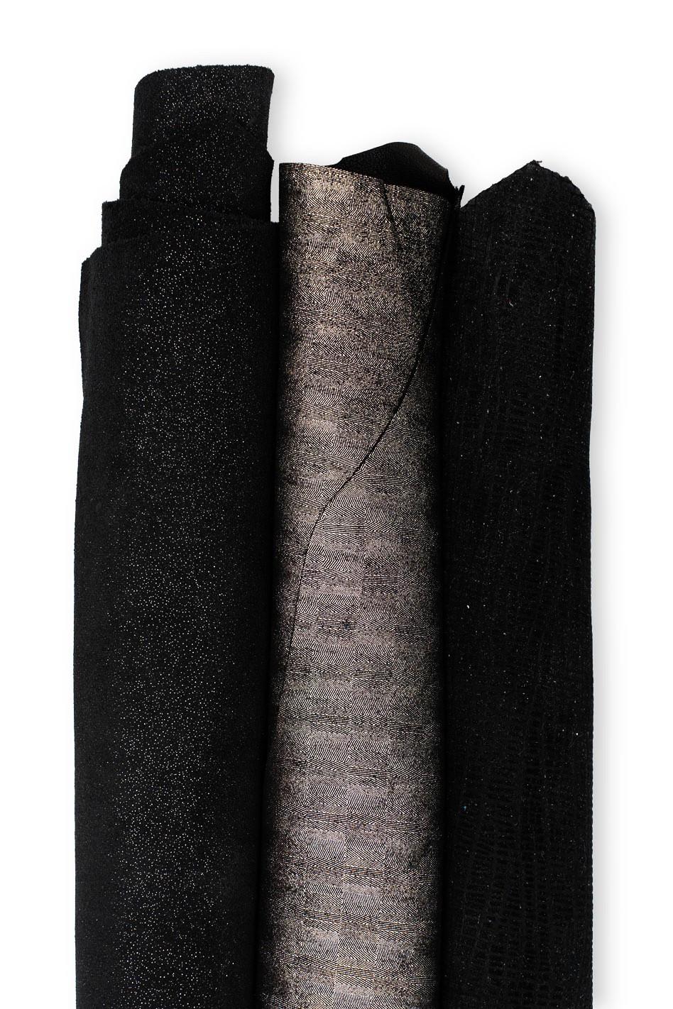 Bundle of 3 black - silver leather skins, ASSORTMENT of METALLIC printed soft suede hides, as per picture B19529-MT(st) La Garzarara