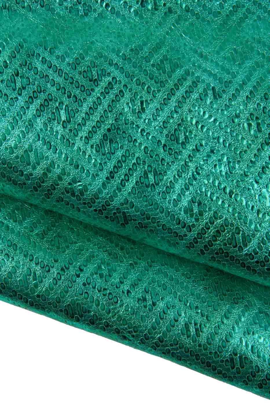 Turquoise METALLIC leather skin, aquamarine soft GEOMETRICAL printed goatskin, bright sparkle soft hide B19479-MT(st) La Garzarara