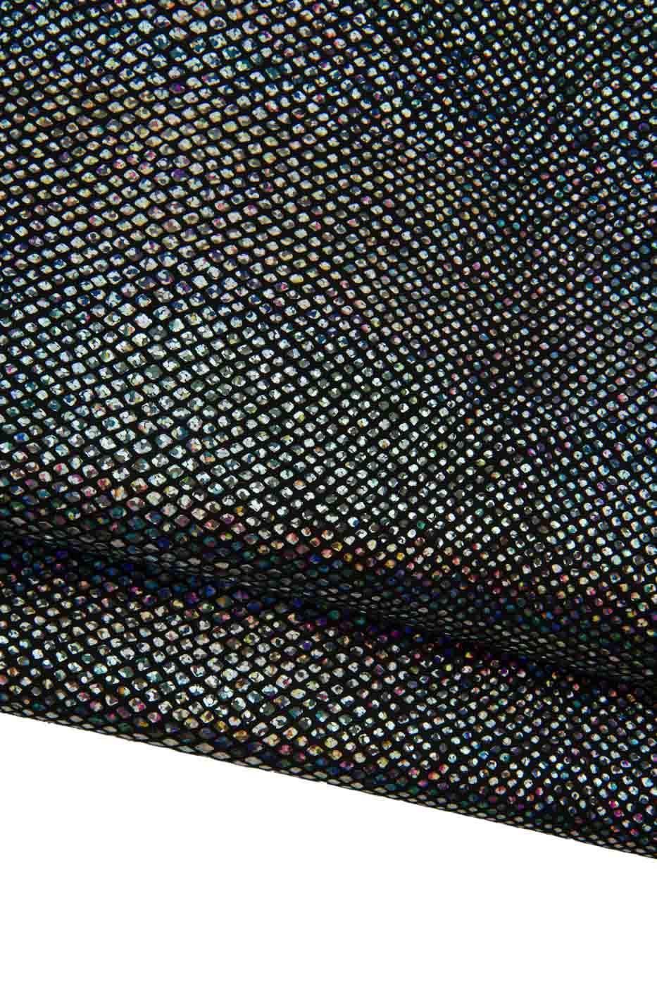 HOLOGRAPHIC metallic REPTILE printed leather skin, iridescent silver snake pattern on black soft suede goatskin B19434-MT(st) La Garzarara