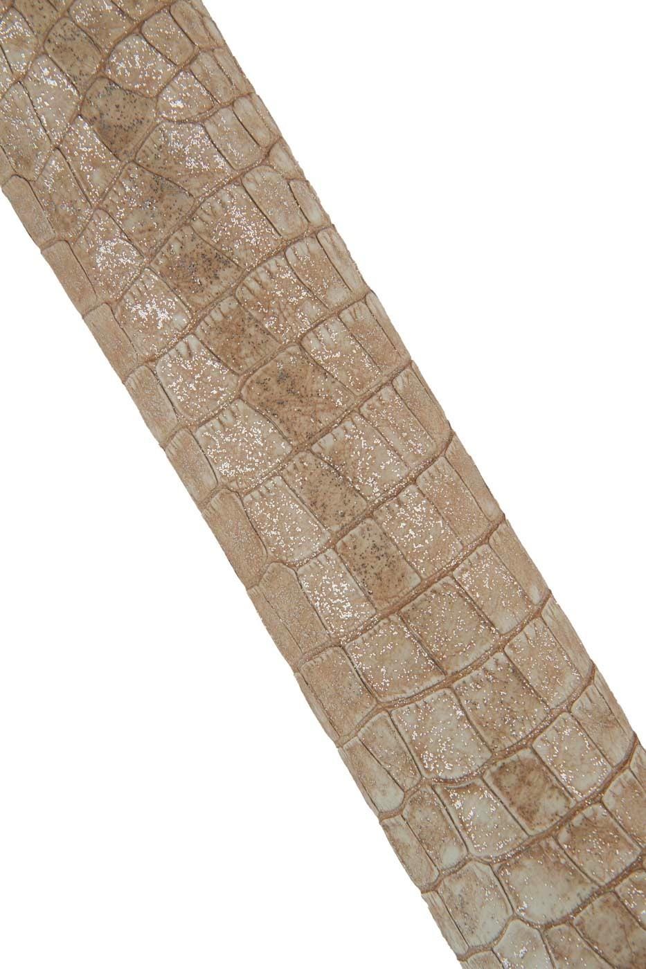 Beige CROCODILE embossed leather skin, alligator printed goatskin with silver GLITTER B19312-ST La Garzarara