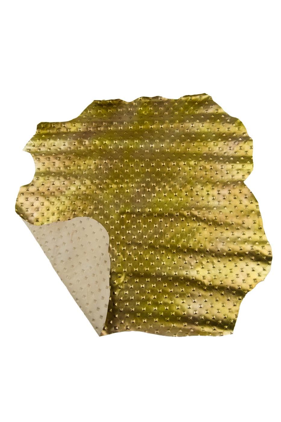 Gold EMBOSSED leather skin, RELIEF printed goatskin, soft metallic hide, 0.6 - 0.8 mm B19386-MT(st) La Garzarara
