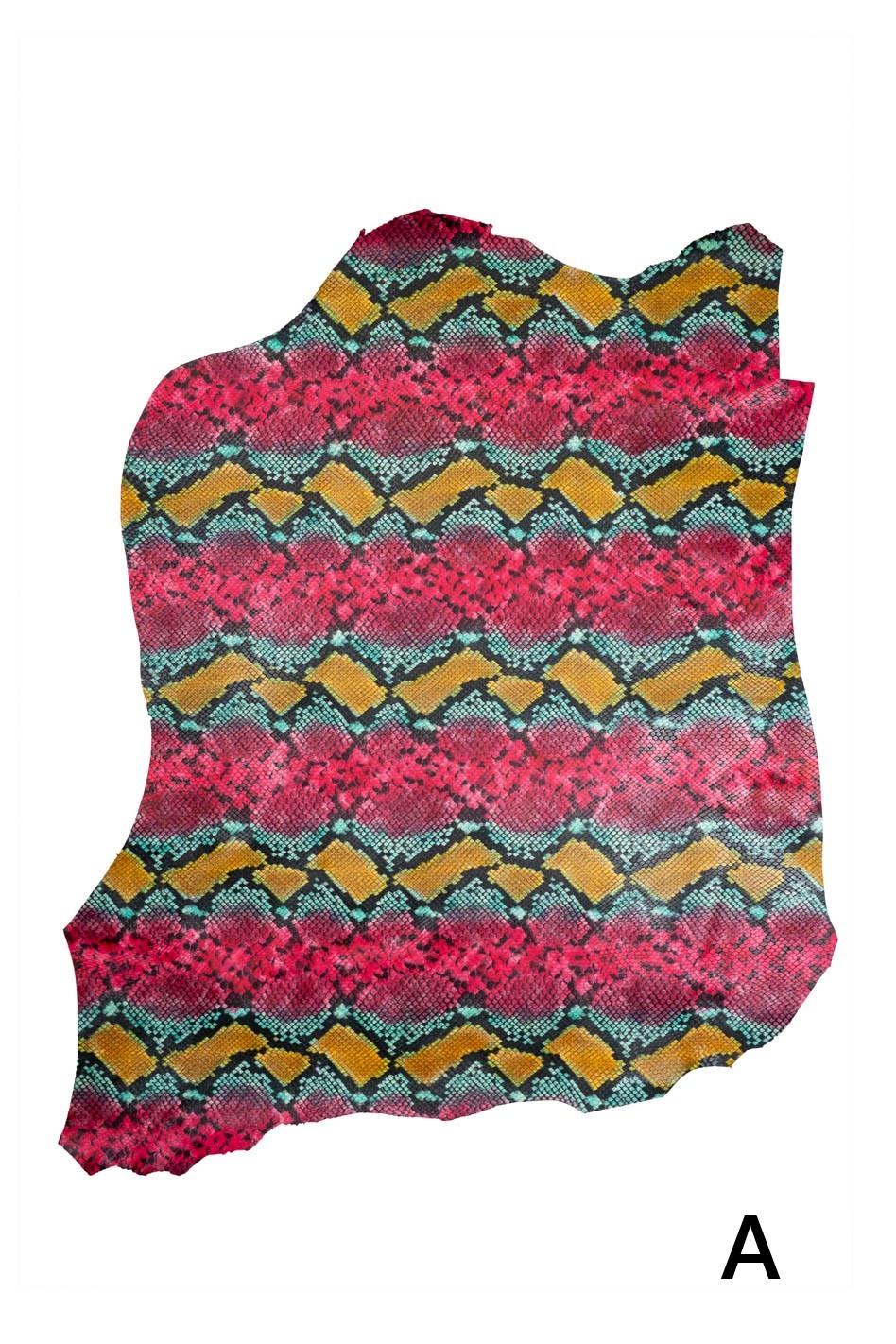 MULTICOLOR PYTHON printed leather hide, reptile textured goatskin, snake pattern on semi glossy soft hide B19730-ST La Garzarara