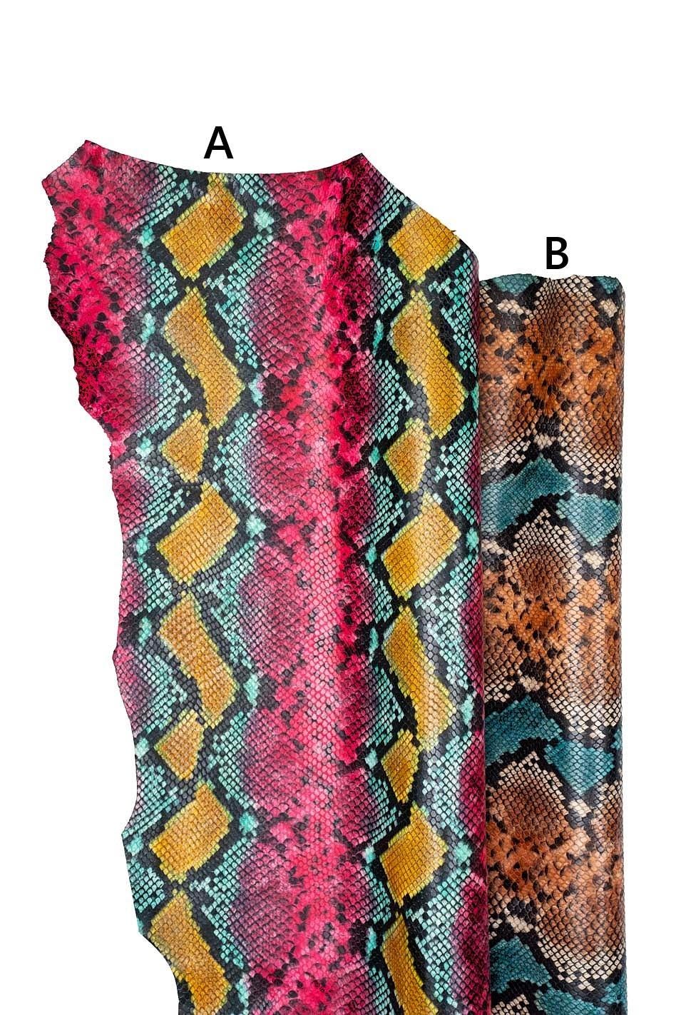 MULTICOLOR PYTHON printed leather hide, reptile textured goatskin, snake pattern on semi glossy soft hide B19730-ST La Garzarara
