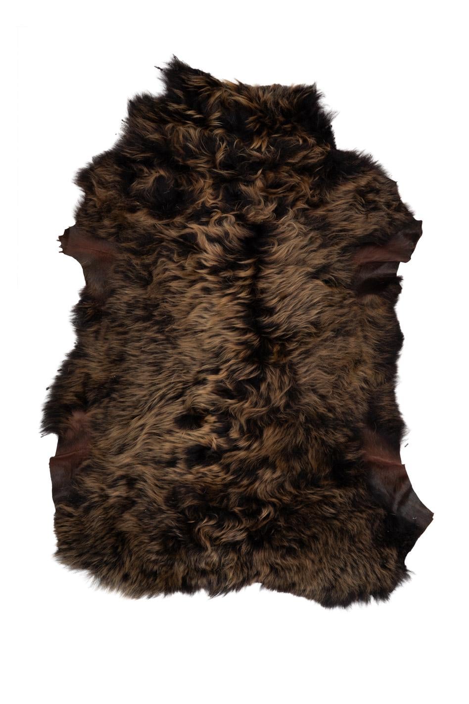 Dark brown natural WOOL leather - SHEARLING hairy sheepskin, straight hair , fluffy material for boots / garments B19639-MNT La Garzarara