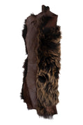 Dark brown natural WOOL leather - SHEARLING hairy sheepskin, straight hair , fluffy material for boots / garments B19639-MNT La Garzarara