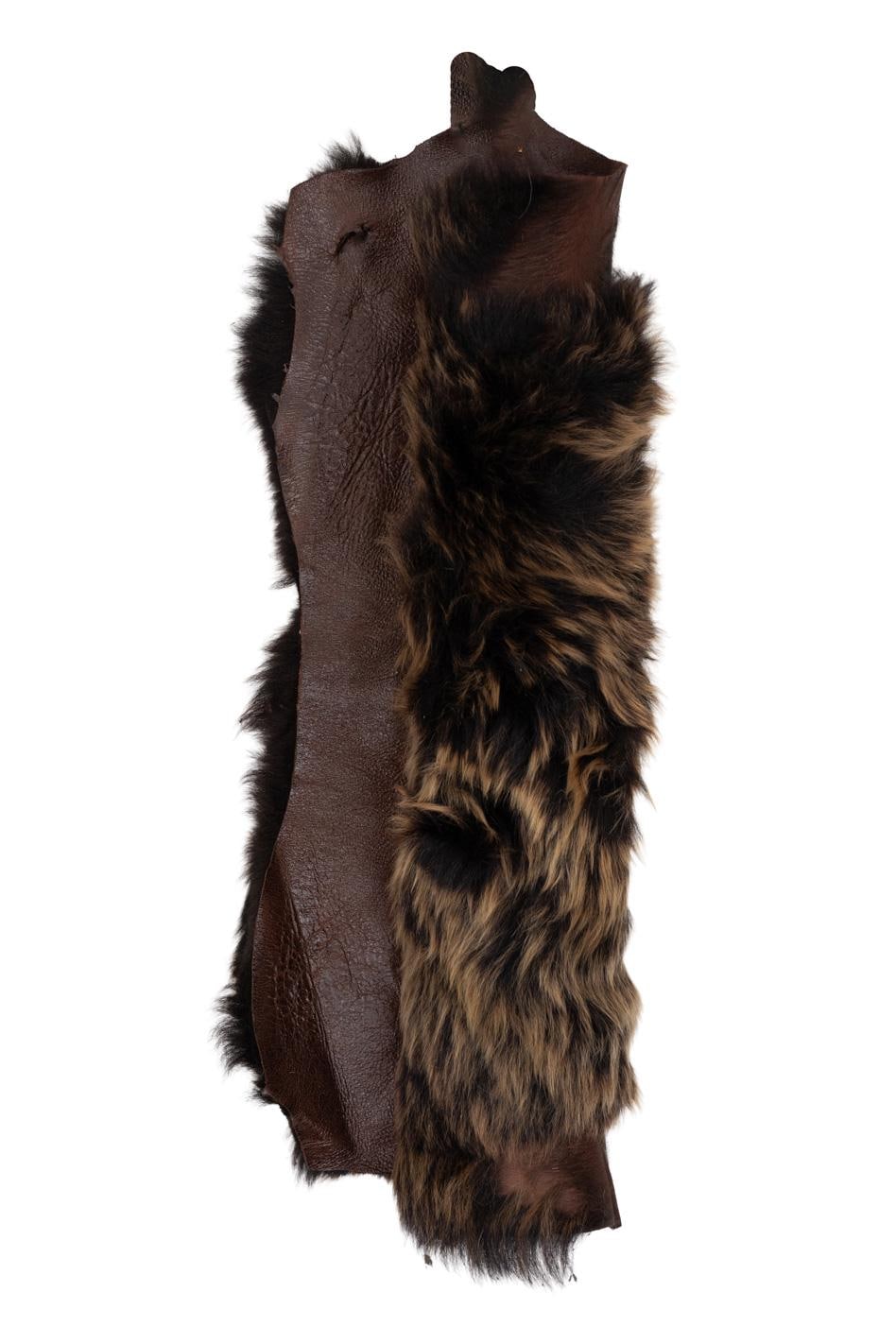 Dark brown natural WOOL leather - SHEARLING hairy sheepskin, straight hair , fluffy material for boots / garments B19639-MNT La Garzarara
