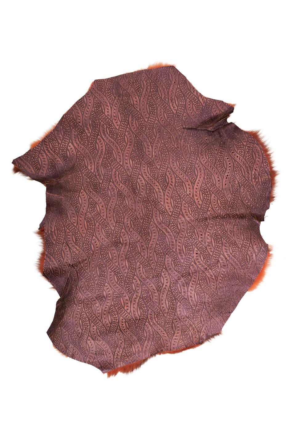 Orange DOUBLE FACE shearling, plush hairy sheepskin, back skin in brown glitter printed leather B19648-MNT La Garzarara