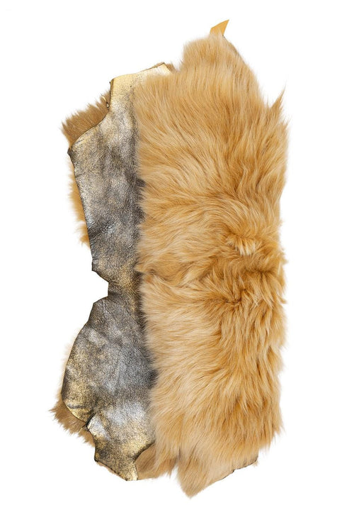 Beige DOUBLE FACE shearling, plush hairy sheepskin, back skin in gold metallic leather B19638-MNT La Garzarara