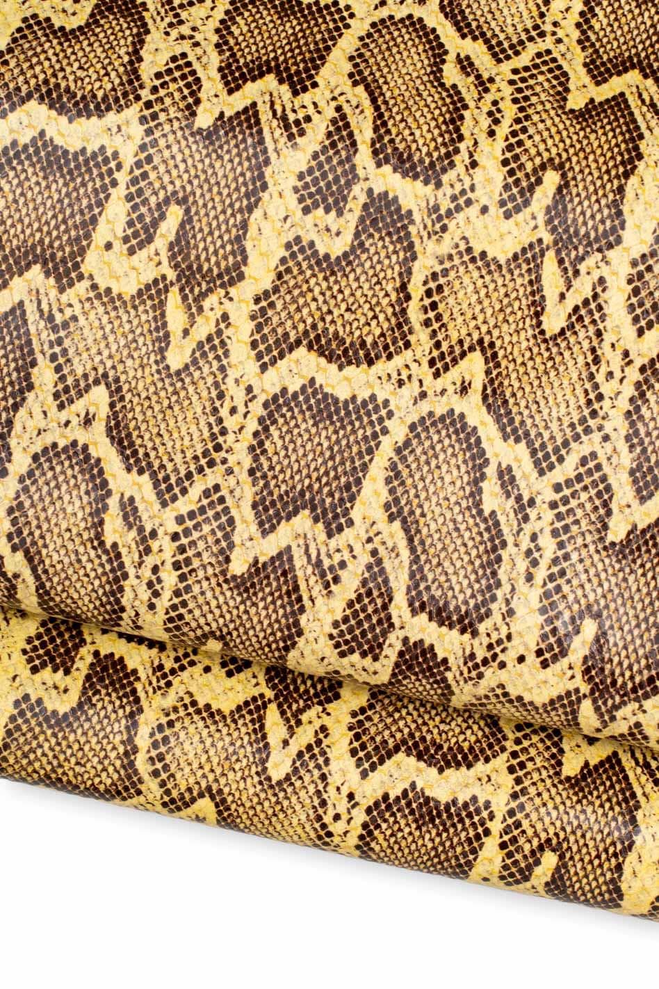 Yellow PYTHON printed leather hide, reptile pattern on LGLOSSY cowhide, animal textured calfskin B19624-ST La Garzarara