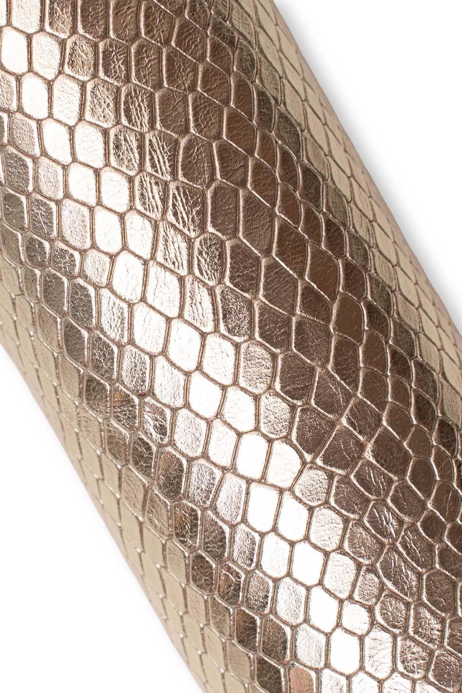 Light gold SNAKE printed leather hide, METALLIC reptile embossed cowhide, glossy soft python calfskin B19670-MT(st) La Garzarara