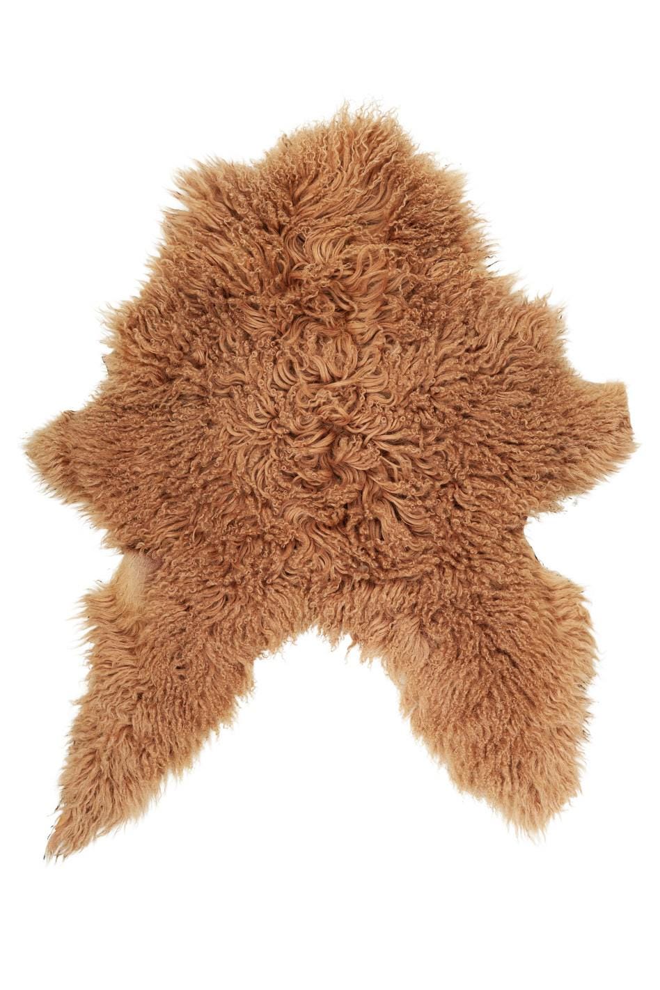 Reddish-brown CURLY HAIR sheepskin - shearling leather skin, soft wool material - back in brown wrinkled leather B19639-MNT La Garzarara