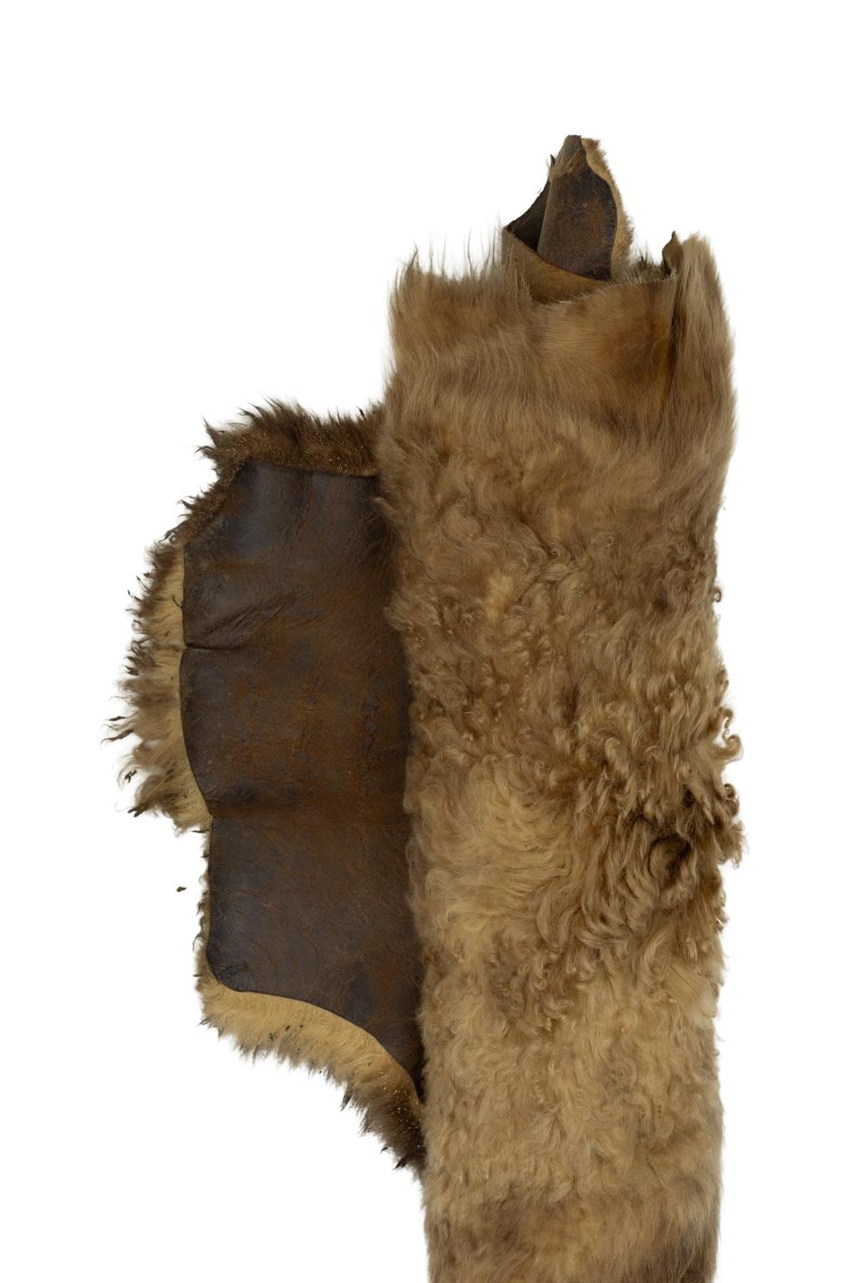 Brown shaded natural WOOL leather - SHEARLING hairy sheepskin, straight hair , fluffy material for boots /garments B19642-MNT La Garzarara