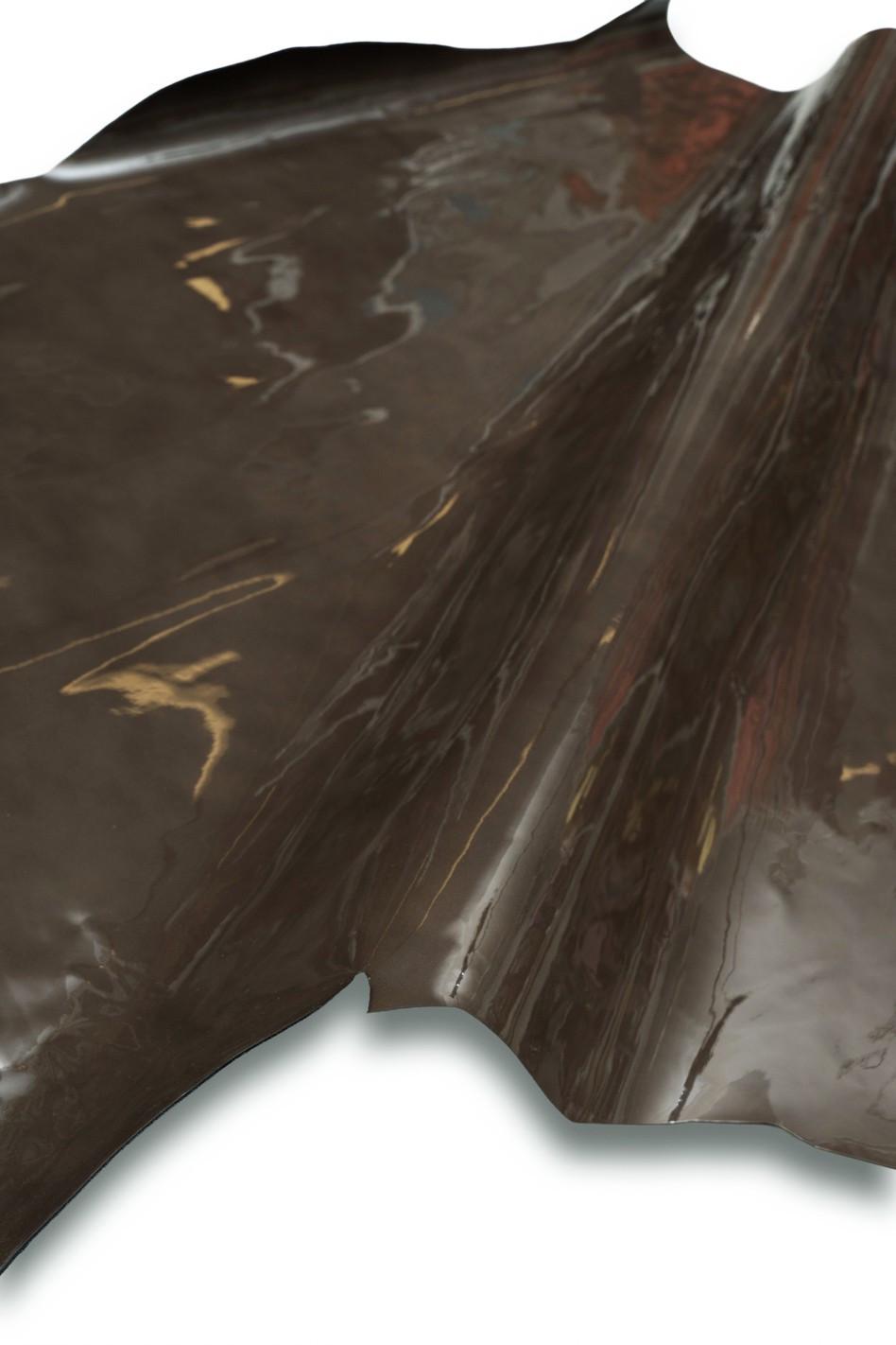 Brown PATENT leather hide, smooth soft cowhide, GLOSSY flat calfskin for diy projects B19620-TU La Garzarara