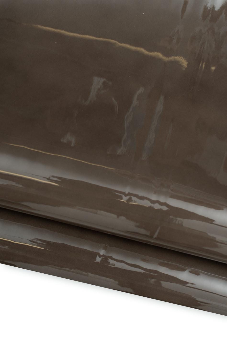 Brown PATENT leather hide, smooth soft cowhide, GLOSSY flat calfskin for diy projects B19620-TU La Garzarara