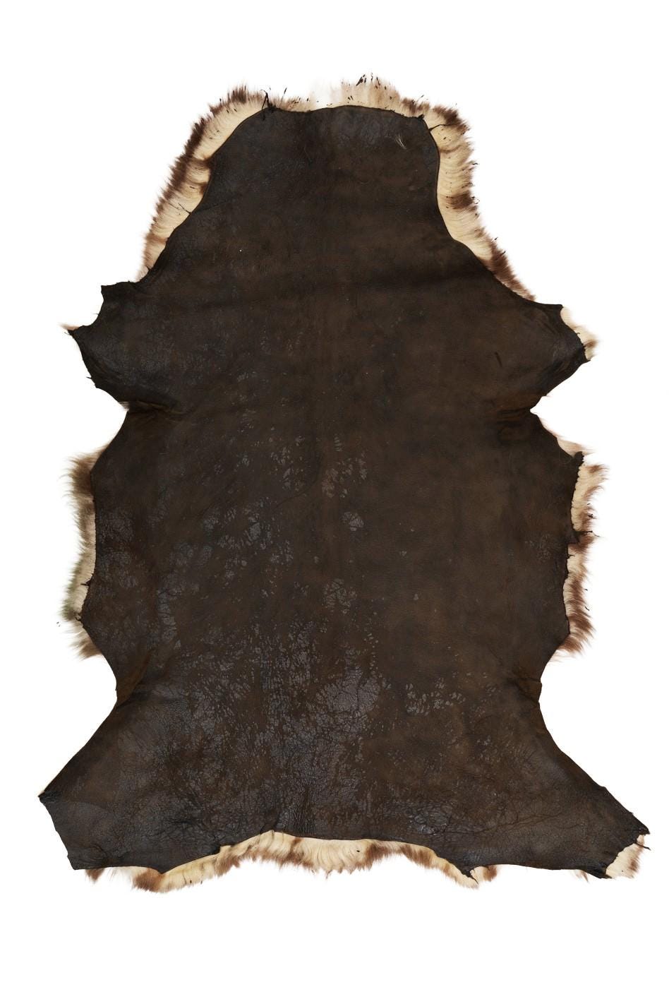 Beige - brown DOUBLE FACE natural wool leather - back in dark brown crackled leather - shearling hairy sheepskin B19644-MNT La Garzarara