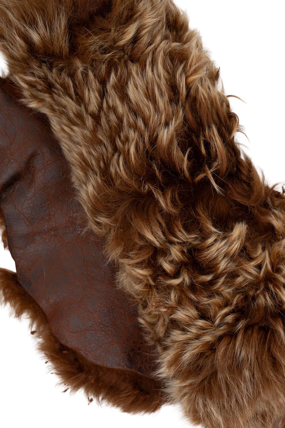 Reddish brown natural WOOL leather skin, double face SHEARLING with back skin in brick red distressed leather B19646-MNT La Garzarara