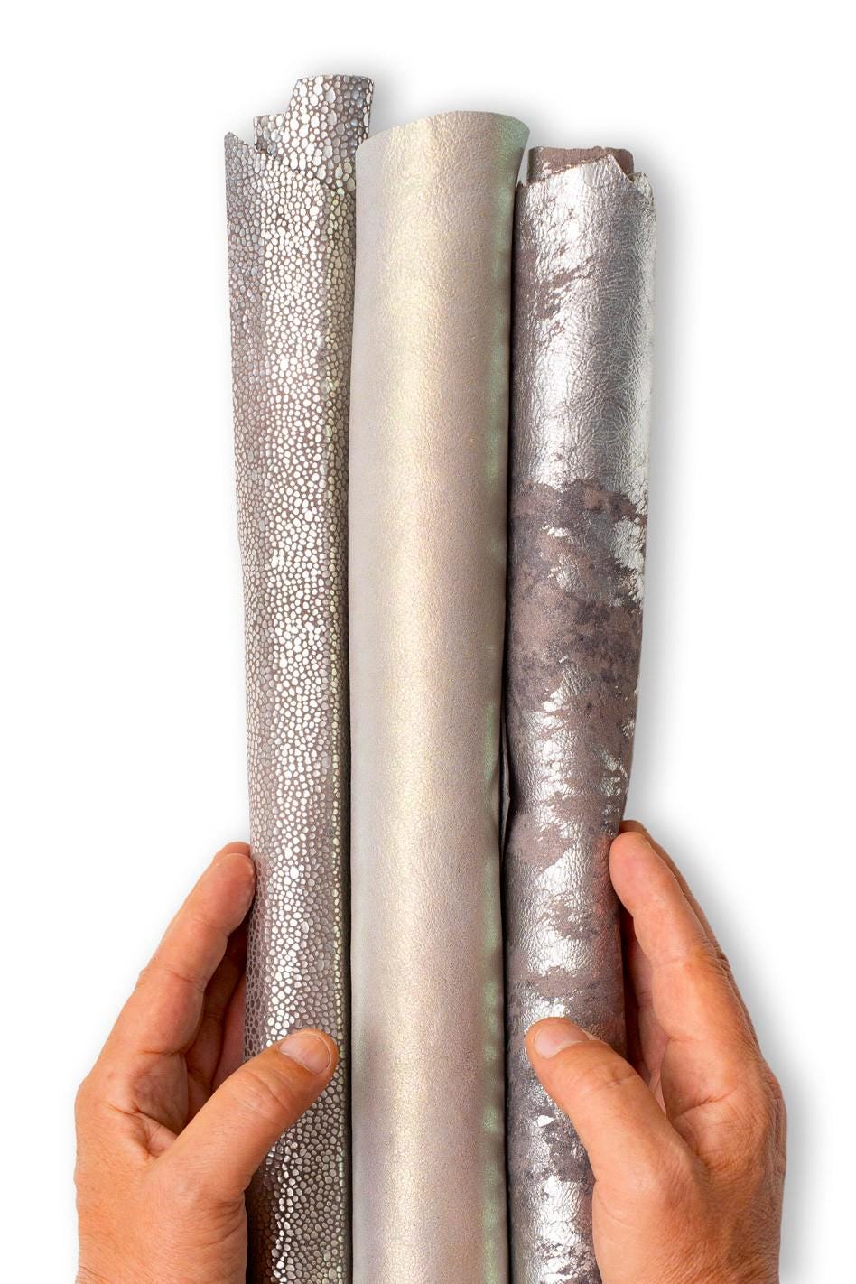 Premium set of light gold - silver leather skins, METALLIC, GLITTER, textured goatskins as per picture B19531-MT(st) La Garzarara