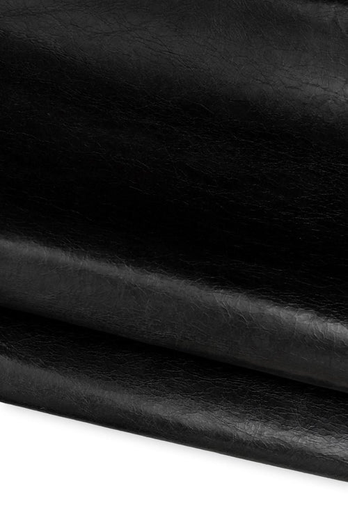 Black WRINKLED crackled leather hide, glossy SPORTY soft calfskin 0.6 - 0.9 mm for crafters B19677-TB La Garzarara