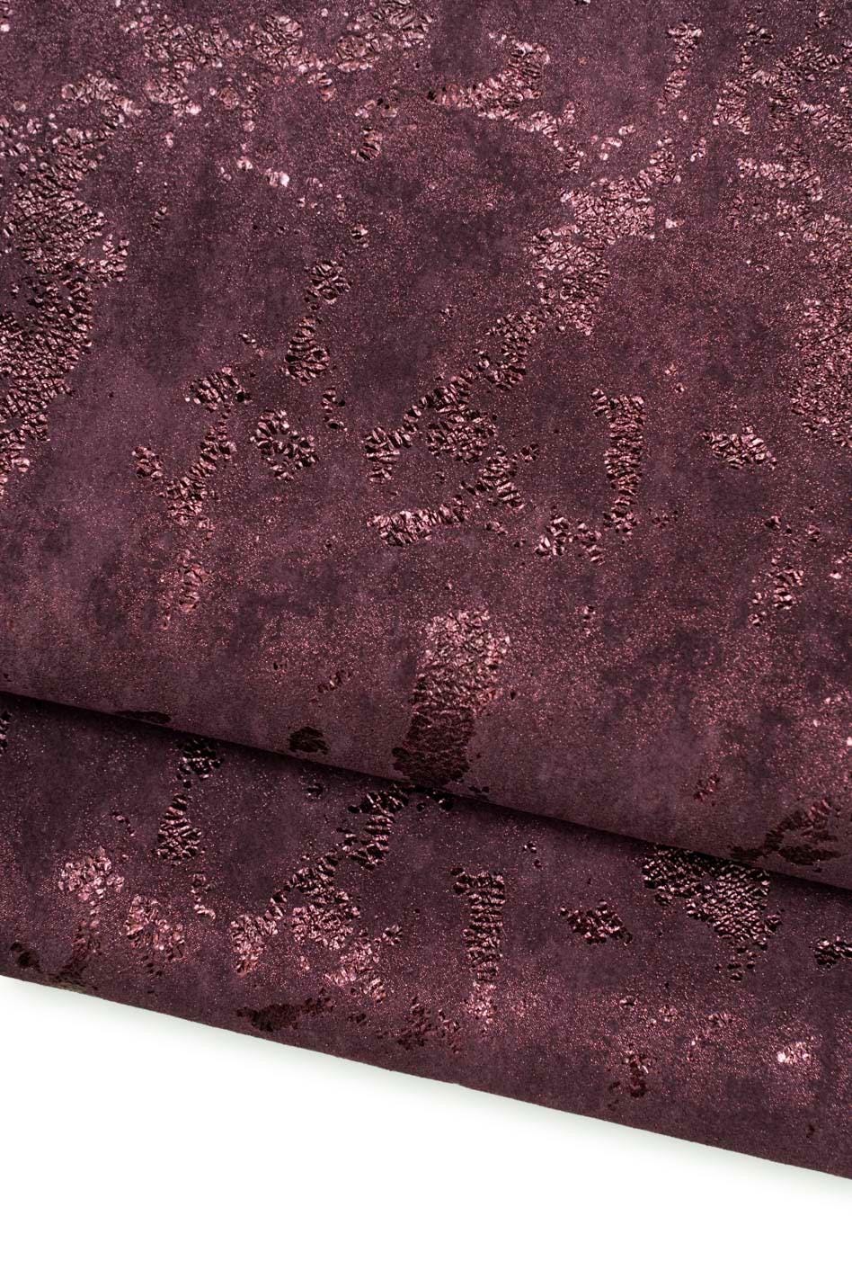 Purplish burgundy METALLIC SUEDE leather skin, bright sparkle spotted goatskin B19739-MT La Garzarara