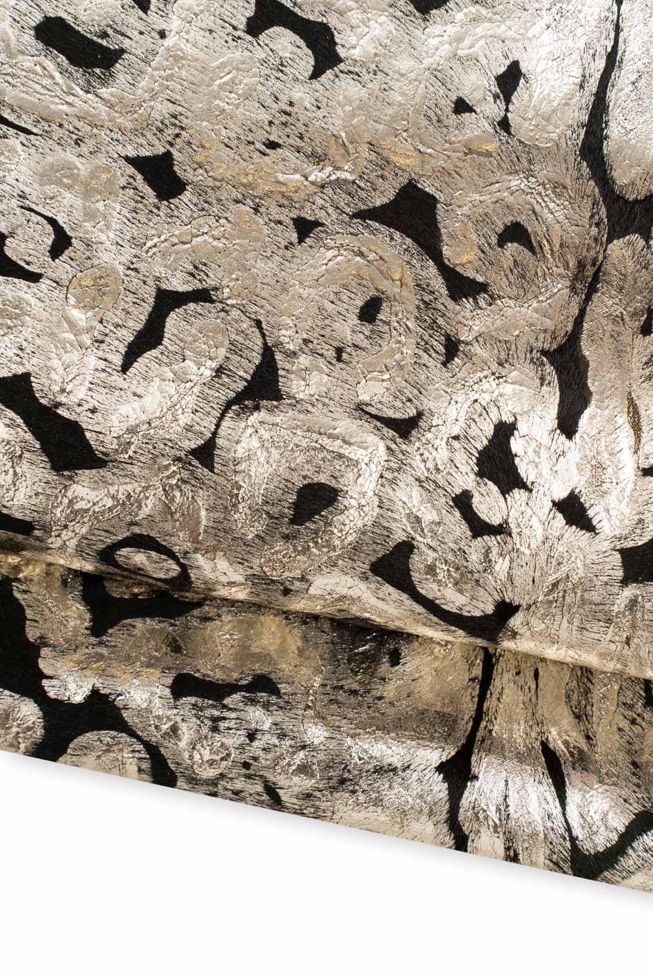 LEOPARD textured hair on leather hide, light gold ANIMAL print on dark green pony calfskin, soft hairy cowhide B19686-CV La Garzarara