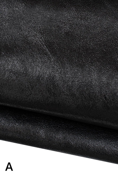 BLACK LEATHER skins in different finishings - smooth - glitter metallic - tiny pebble grain - lizard print B19619-TB La Garzarara