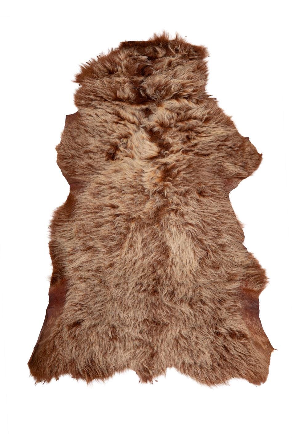 Reddish brown SHEARLING leather skin, long hair on sheepskin, plush WOOL material - back in crackled vintage leather B19635-MNT La Garzarara