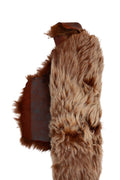 Reddish brown SHEARLING leather skin, long hair on sheepskin, plush WOOL material - back in crackled vintage leather B19635-MNT La Garzarara
