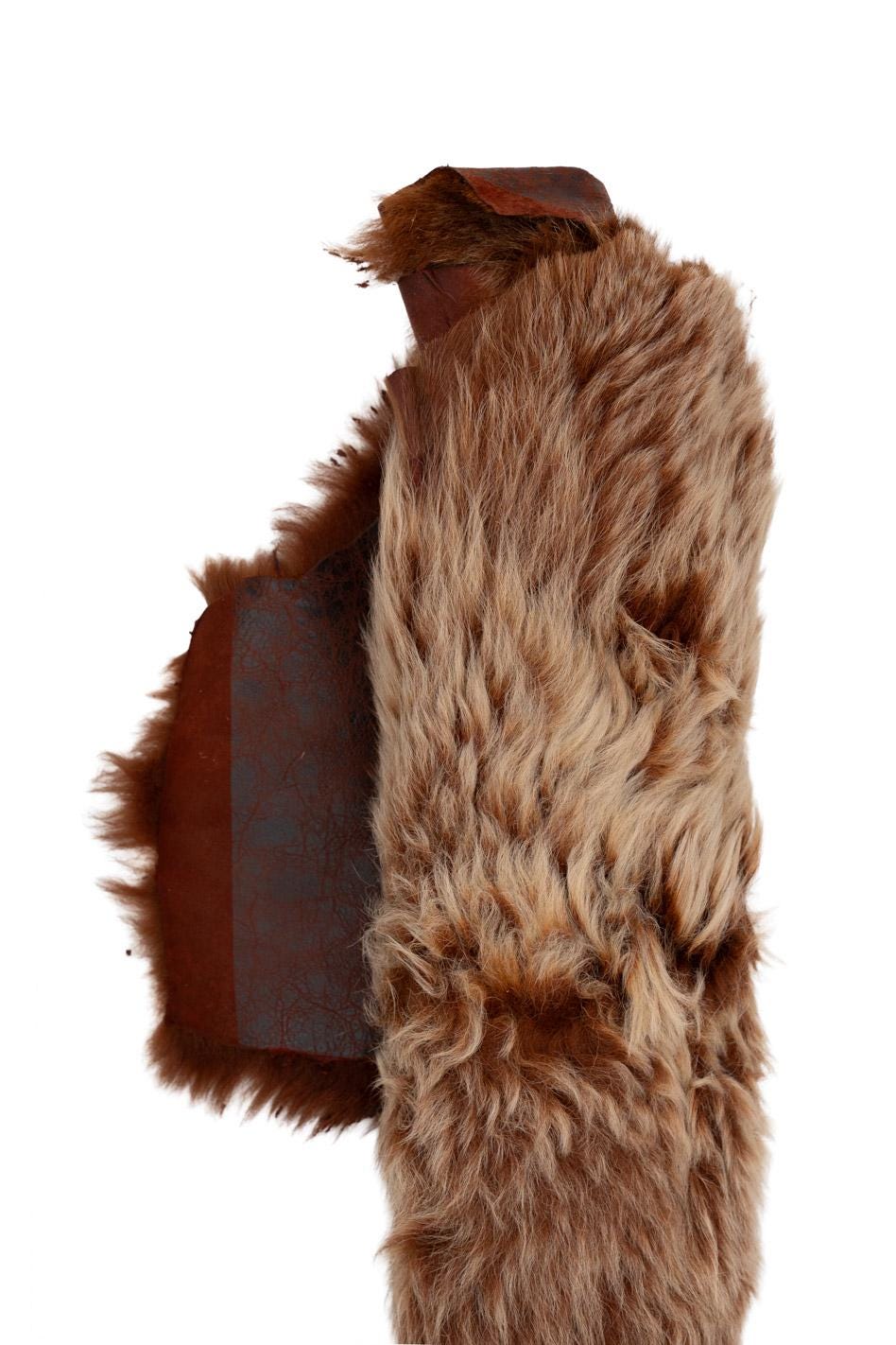 Reddish brown SHEARLING leather skin, long hair on sheepskin, plush WOOL material - back in crackled vintage leather B19635-MNT La Garzarara