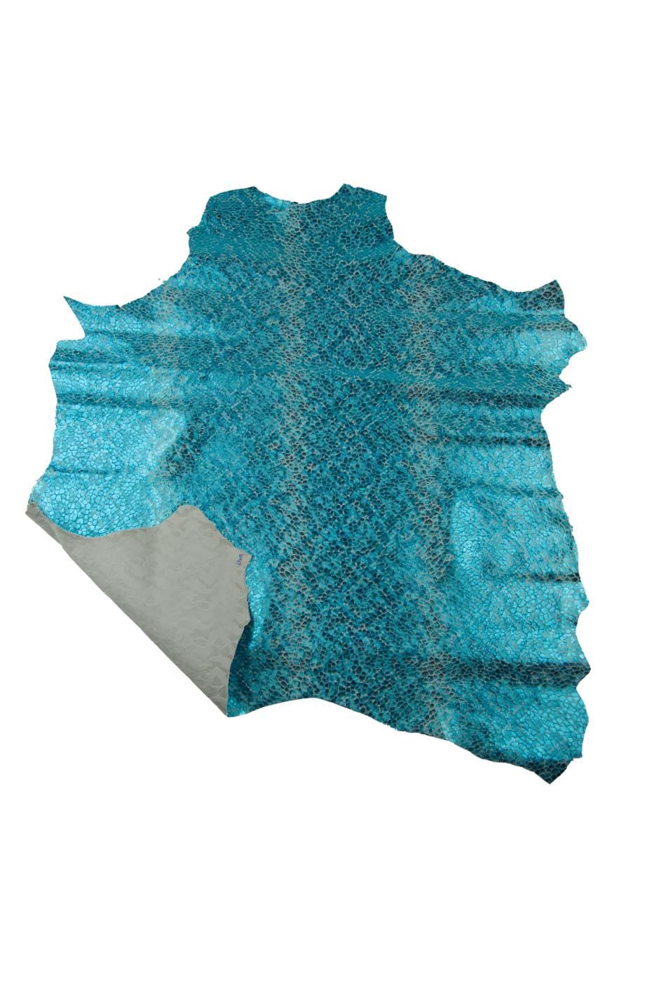 Light blue METALLIC REPTILE printed leather skin, bright soft crocodile textured suede goatskin for hobbyists B19394-MT(st) La Garzarara