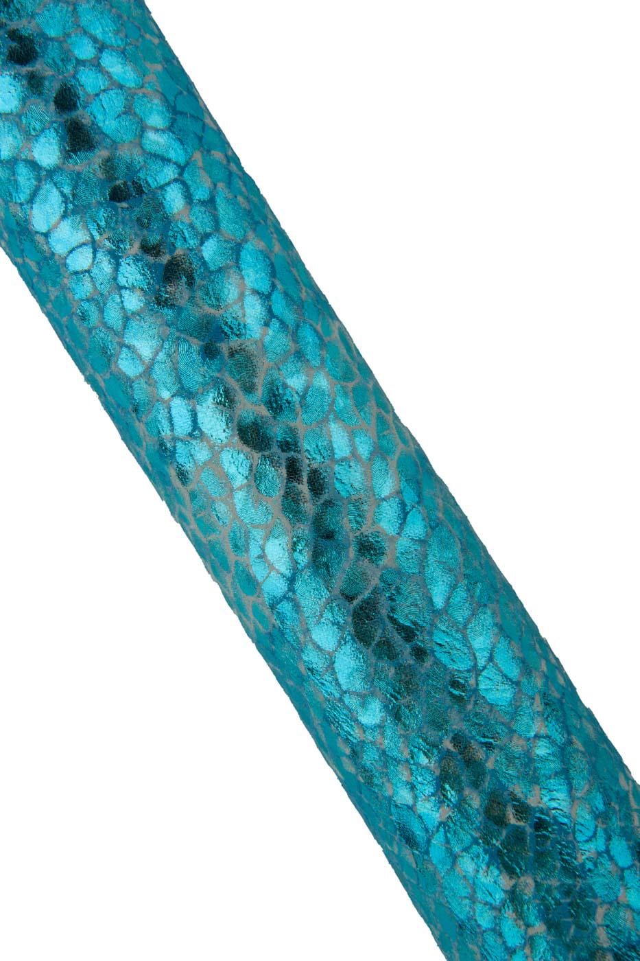 Light blue METALLIC REPTILE printed leather skin, bright soft crocodile textured suede goatskin for hobbyists B19394-MT(st) La Garzarara